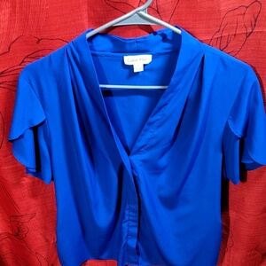 Calvin Klein Blue Flutter Sleeve Blouse.